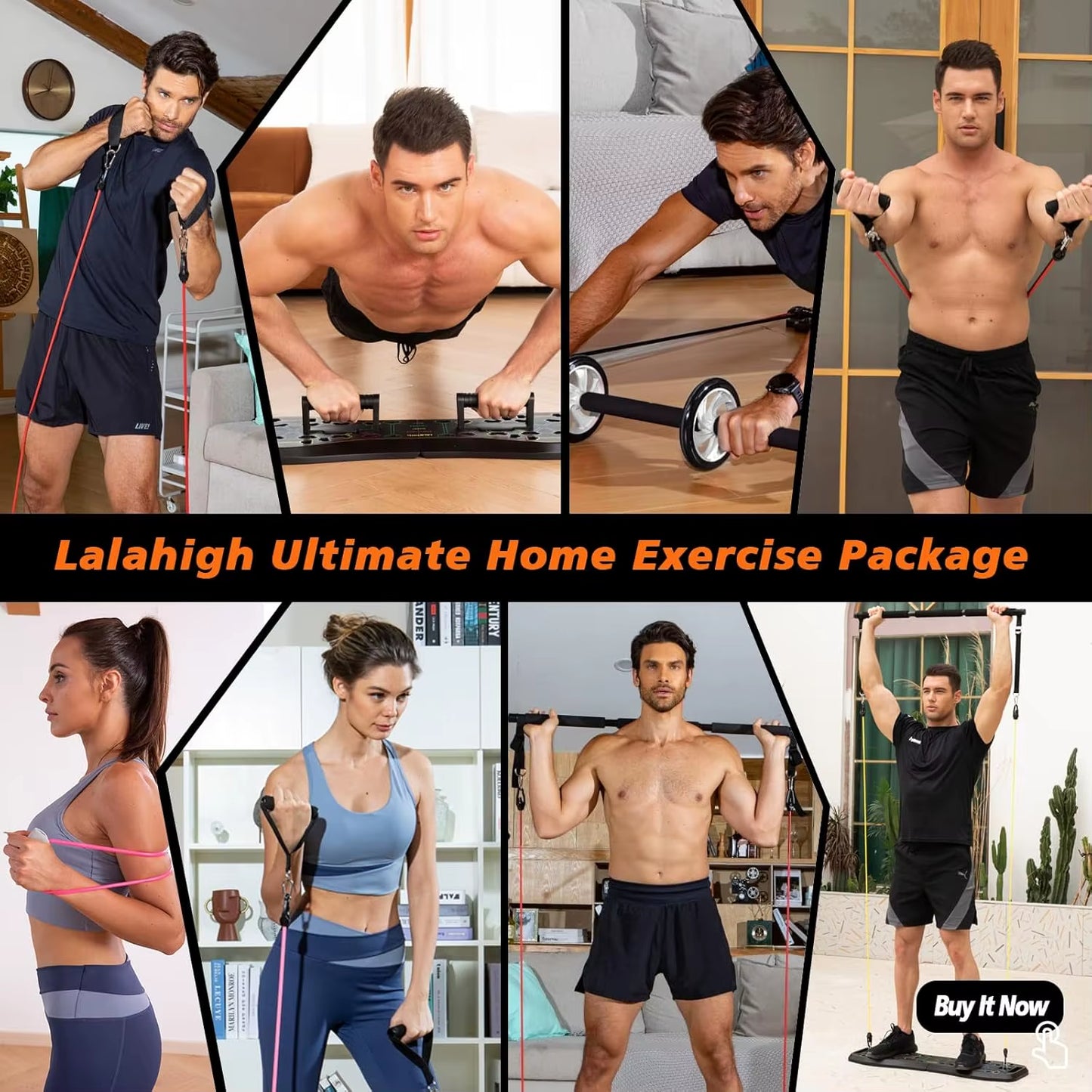 Portable Home Gym System: Large Compact Push up Board, Pilates Bar & 20 Fitness Accessories with Resistance Bands Ab Roller Whee
