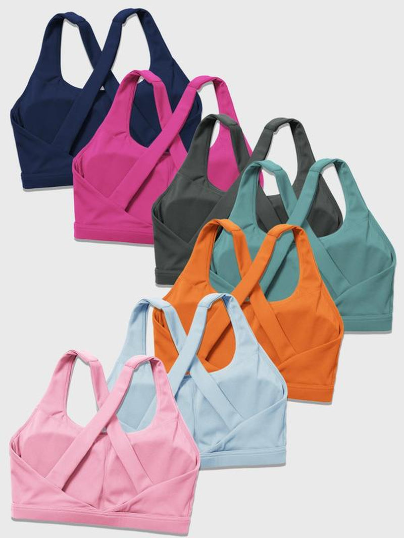 Women'S Solid Criss Cross Wireless Sports Bras, Breathable Comfortable High Stretch Yoga Bra, Ladies Sportswear for All Seasons, Gym Clothes