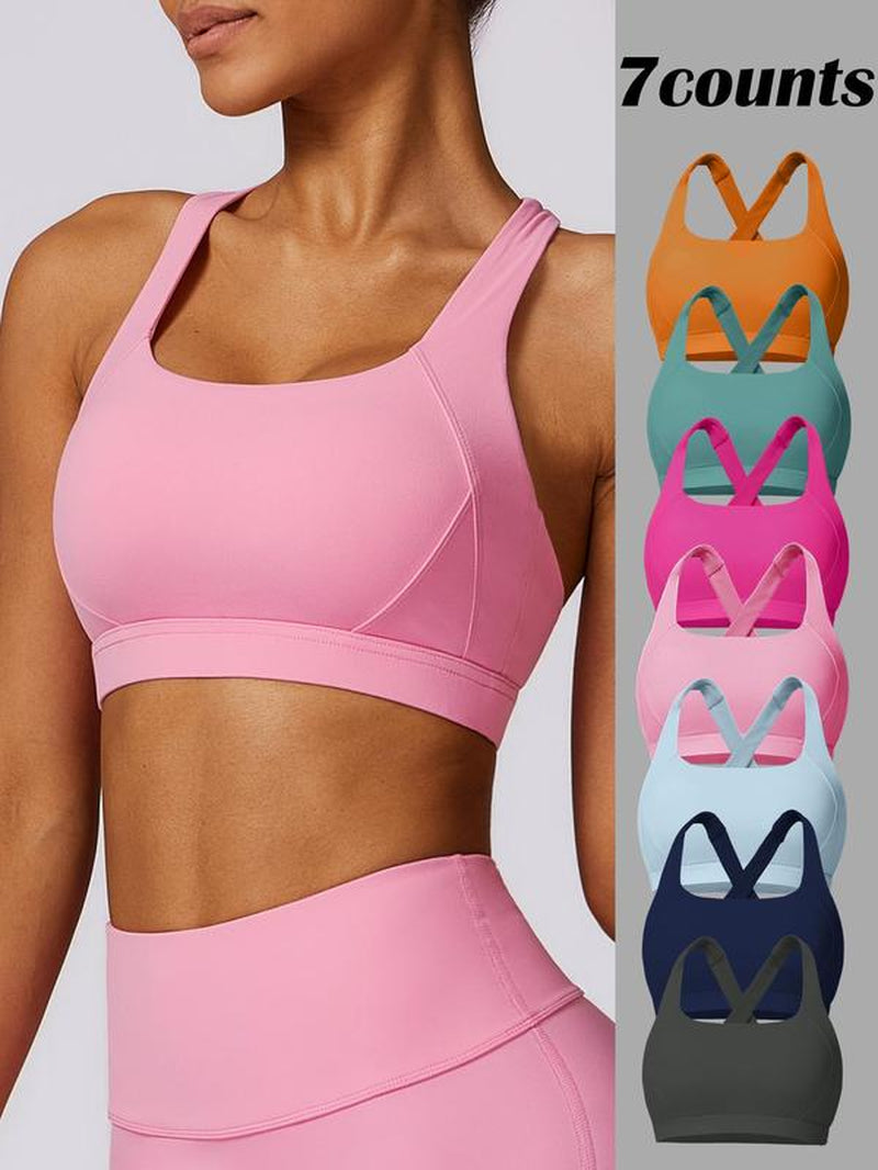 Women'S Solid Criss Cross Wireless Sports Bras, Breathable Comfortable High Stretch Yoga Bra, Ladies Sportswear for All Seasons, Gym Clothes