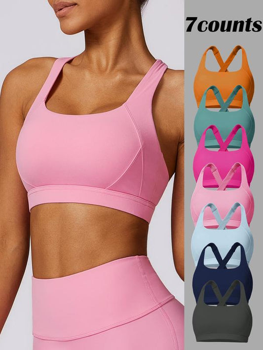 Women'S Solid Criss Cross Wireless Sports Bras, Breathable Comfortable High Stretch Yoga Bra, Ladies Sportswear for All Seasons, Gym Clothes