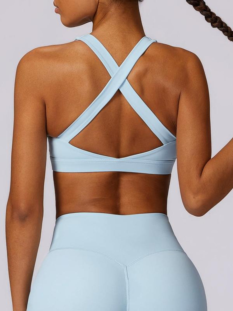 Women'S Solid Criss Cross Wireless Sports Bras, Breathable Comfortable High Stretch Yoga Bra, Ladies Sportswear for All Seasons, Gym Clothes